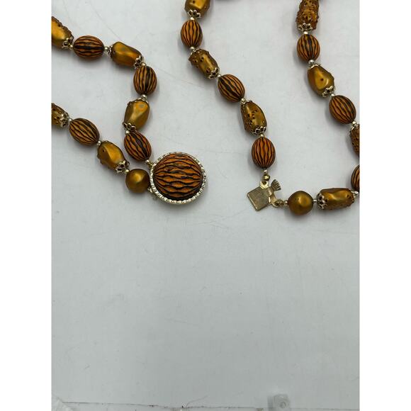 Hong Kong Vintage Copper Brown Bumpy Textured Two Strand Lightweight Necklace - Picture 11 of 12